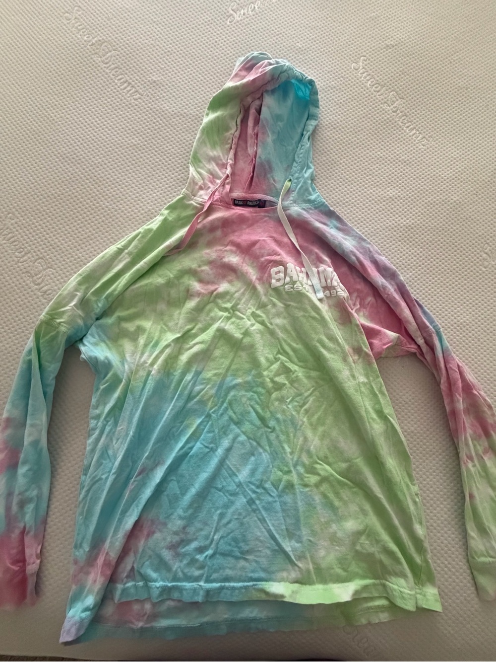 Tie-Dye Long Sleeve Hooded Tee - Pastel Pink Blue Green